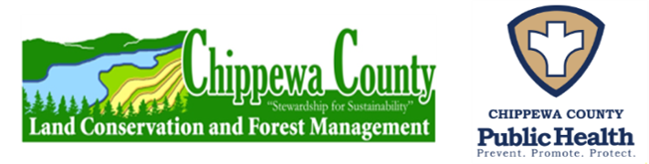 Logos for Chippewa County agencies. On the left is the Chippewa County Land Conservation and Forest Management logo, featuring a landscape with forests, fields, and water, along with the text ‘Chippewa County Land Conservation and Forest Management — Stewardship for Sustainability.’
                        On the right is the Chippewa County Public Health logo, a shield-shaped emblem with a white cross-like symbol and the text ‘Chippewa County Public Health — Prevent. Promote. Protect.